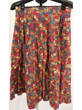 Vintage Floral High Waist Button Front Skirt Cottagecore 14